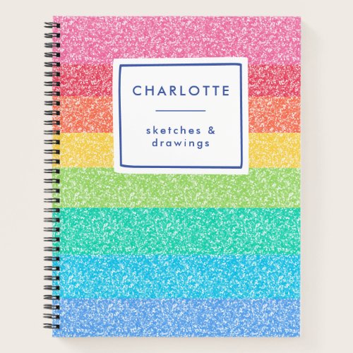Cute Glitter Rainbow Stripes Colorful Name Sketch Notebook Cute Glitter Rainbow Stripes Colorful Name Sketch Notebook