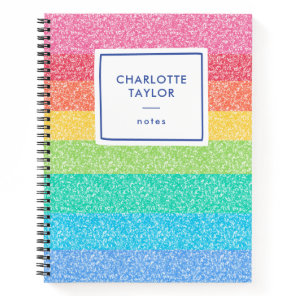 Cute Glitter Rainbow Stripes Colorful Name Writing Notebook