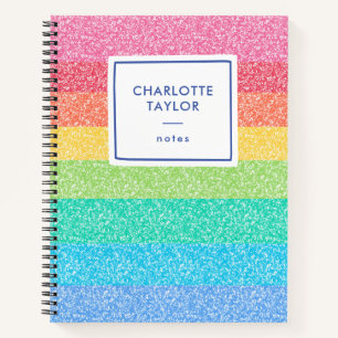 Cute Glitter Rainbow Stripes Colorful Name Writing Notebook