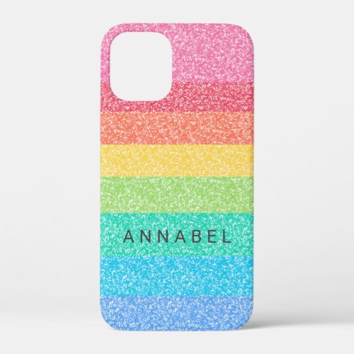 Cute Glitter Rainbow Stripes Colorful Pattern Name iPhone 12 Mini Case