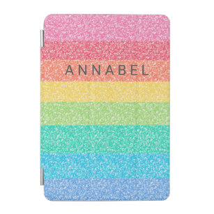 Cute Glitter Rainbow Stripes Colorful Pattern Name iPad Mini Cover