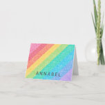 Cute Glitter Rainbow Stripes Colorful Pattern Name Note Card