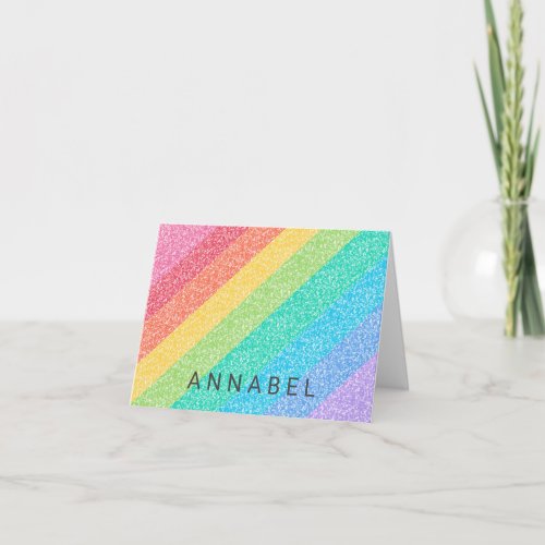 Cute Glitter Rainbow Stripes Colorful Pattern Name Note Card