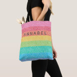 Cute Glitter Rainbow Stripes Colorful Pattern Name Tote Bag<br><div class="desc">Cute Glitter Rainbow Stripes Colorful Pattern Personalized Name Tote Bag</div>