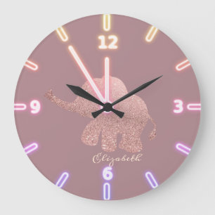 Cute Glitter Rose Gold Elephant - Personalized Large Clock