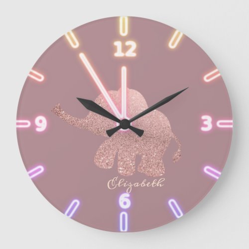 Cute Glitter  Rose Gold  Elephant _ Personalized Large Clock