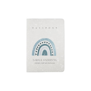 Cute Glitter Sparkle Aqua Blue Rainbow Heart Passport Holder