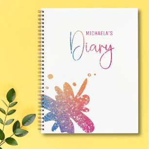 Cute Glitter Splatter Girl Diary Notebook