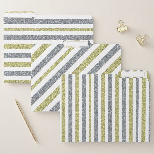Cute Glitter Striped Pattern File Folder
