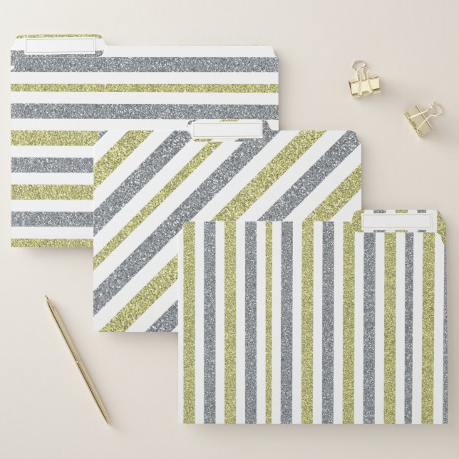 Cute Glitter Striped Pattern File Folder (Set)