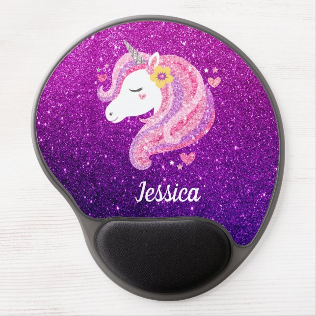 Cute Glitter Unicorn Gel Mouse Pad (Front)