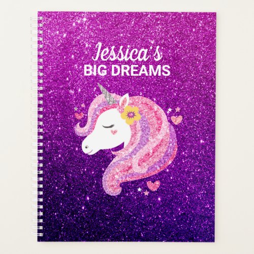 Cute Glitter Unicorn Journal  Planner