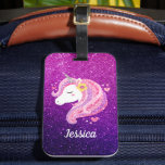 Cute Glitter Unicorn Luggage Tag<br><div class="desc">A cute pink and purple glitter unicorn face can cooler. So fun for a girl who loves unicorns. Personalize it with your girls name. Designed for you by Blackberry Boulevard.</div>