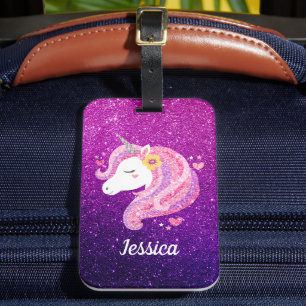 Cute Glitter Unicorn Luggage Tag