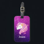Cute Glitter Unicorn Luggage Tag<br><div class="desc">A cute pink and purple glitter unicorn face can cooler. So fun for a girl who loves unicorns. Personalize it with your girls name. Designed for you by Blackberry Boulevard.</div>