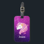 Cute Glitter Unicorn Luggage Tag<br><div class="desc">A cute pink and purple glitter unicorn face can cooler. So fun for a girl who loves unicorns. Personalize it with your girls name. Designed for you by Blackberry Boulevard.</div>