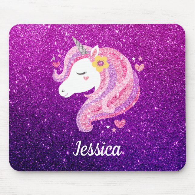 Cute Glitter Unicorn  Mouse Pad (Front)