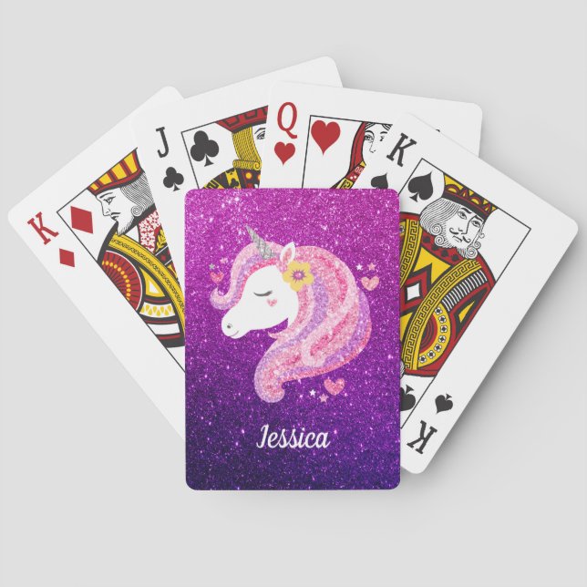 Cute Glitter Unicorn Poker Cards (Back)