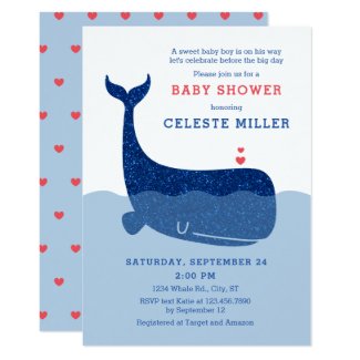 Cute Glitter Whale Baby Shower Invitation