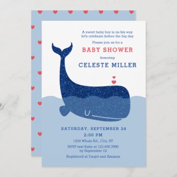 Cute Glitter Whale Baby Shower Invitation by marlenedesigner at Zazzle