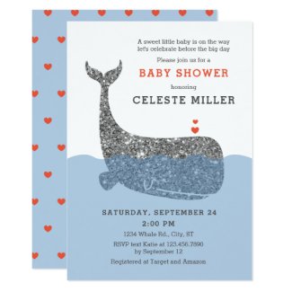 Cute Glitter Whale Baby Shower Invitation