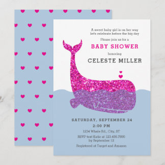 Cute Glitter Whale Baby Shower Invitation