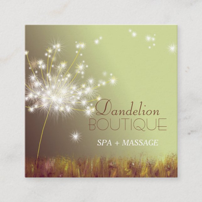 Cute Glittery Autumn Dandelions Square Business Card (Front)