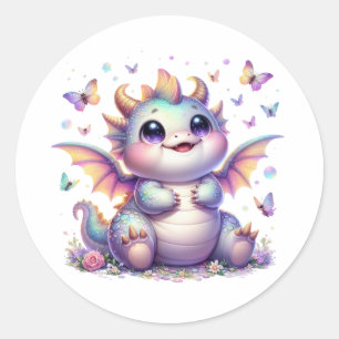 cute glittery dragon baby classic round sticker