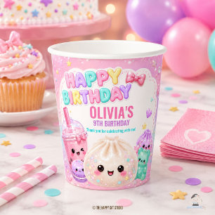 Cute Glittery Dumpling Bao Squishy Party Birthday Paper Cups