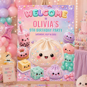 Cute Glittery Dumpling Squishy Birthday Welcome Foam Board