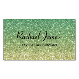 Cute Glittery Green Lime Ombre Business Card Magnet