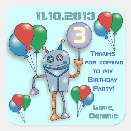 Cute Glossy Robot Personalized Party Stickers