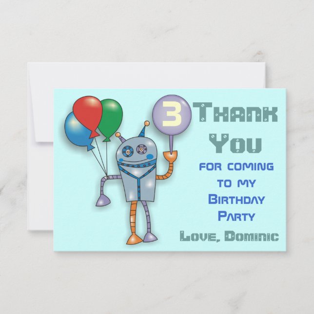 Cute Glossy Robot Personalized Thank You Cards (Front)
