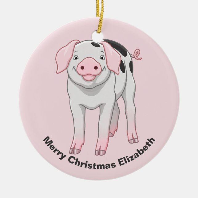 Cute Gloucestershire Old Spots Pig Ceramic Ornament (Front)