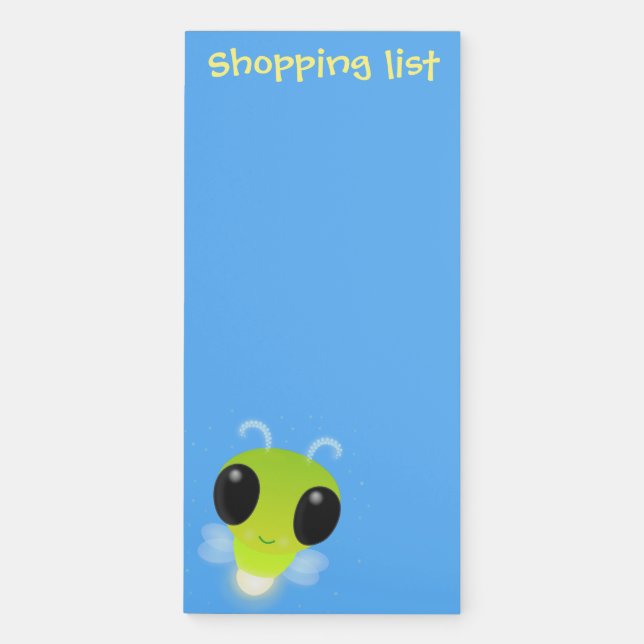 Cute glow bug firefly cartoon illustration magnetic notepad (Front)