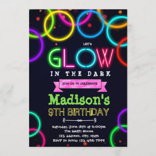 Cute glow party birthday invitation