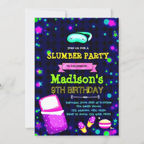 Cute glow slumber birthday party invitation