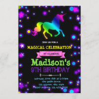 Cute glow unicorn party birthday invitation