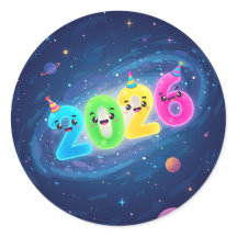 Cute glowing 2026 numbers with party in galaxy