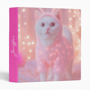 Cute Glowing Reindeer Kitty Winter Fantasy 3 Ring Binder