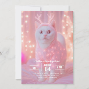 Cute Glowing Reindeer Kitty Winter Fantasy Invitation