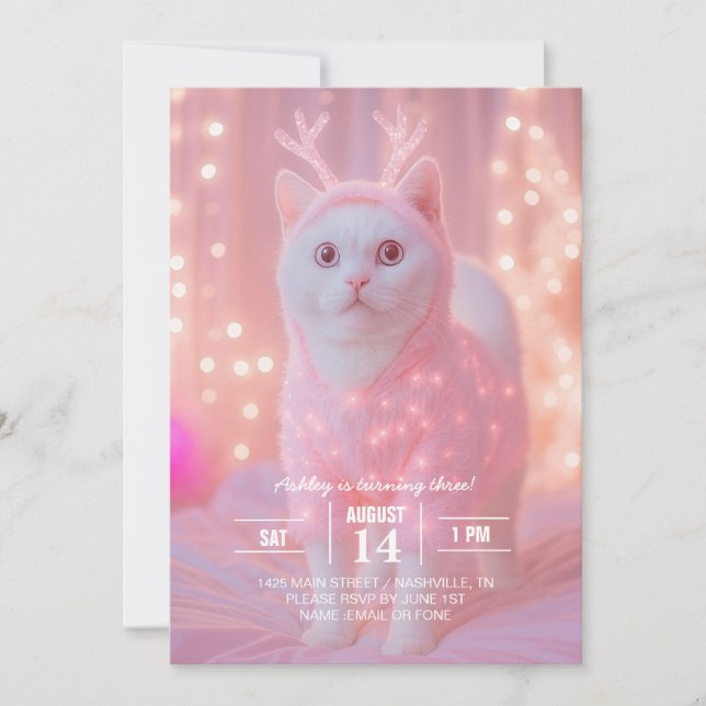 Cute Glowing Reindeer Kitty Winter Fantasy         Invitation (Front)