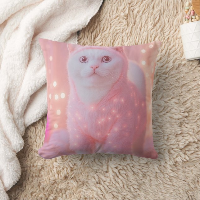 Cute Glowing Reindeer Kitty Winter Fantasy         Throw Pillow (Blanket)
