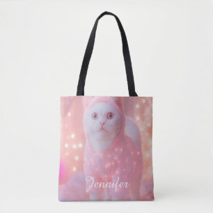 Cute Glowing Reindeer Kitty Winter Fantasy Tote Bag