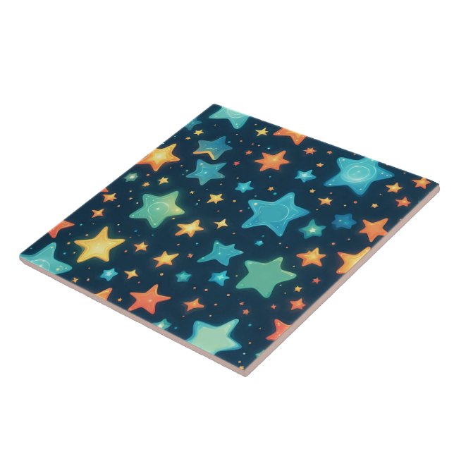 Cute glowing stars on blue ceramic tile (Side)
