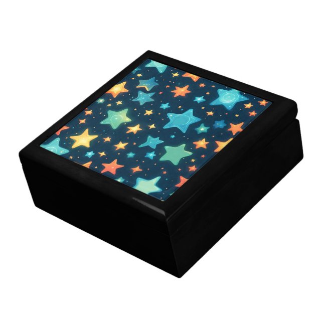 Cute glowing stars on blue gift box (Side)