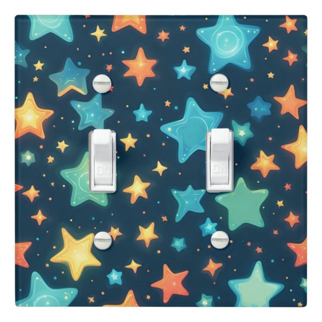 Cute glowing stars on blue light switch cover (In Situ)