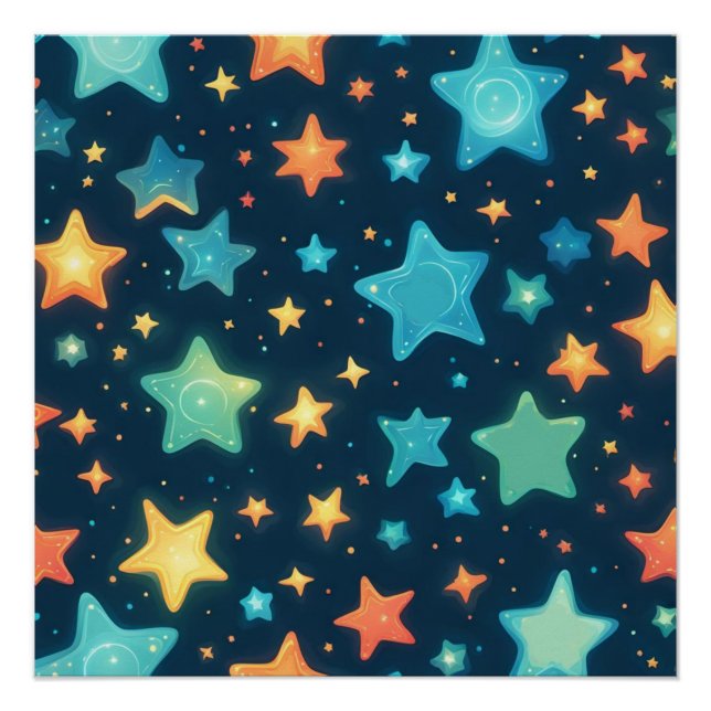 Cute glowing stars on blue poster (Front)