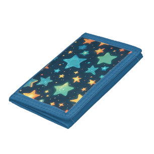 Cute glowing stars on blue tri-fold wallet