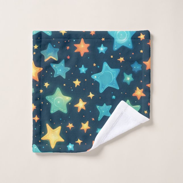 Cute glowing stars on blue wash cloth (Wash Cloth)